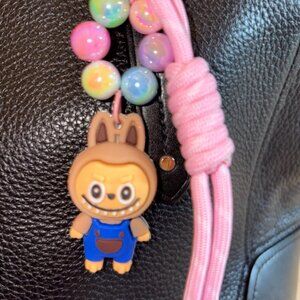 Cute Brown Bunny Keychain with Pink Beads